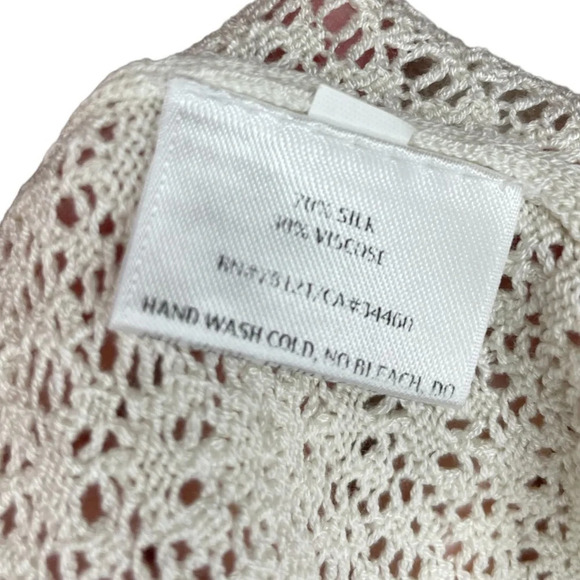 EILEEN FISHER Silk Waterfall Cardigan Sweater Neutral Ivory Boho Size Medium - Picture 4 of 5